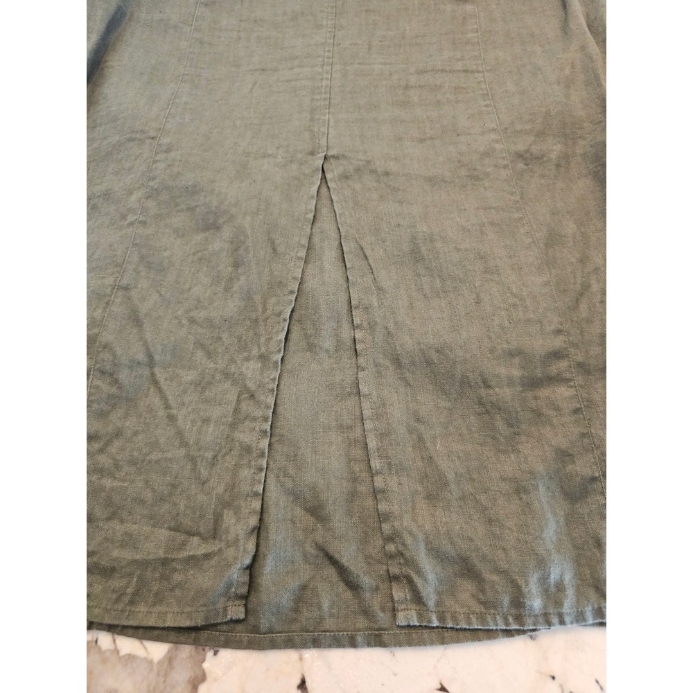 Petite Sophisticate Olive Green Linen Maxi Dress V-Neck Shell Button Slit Sz 0 - Picture 7 of 9